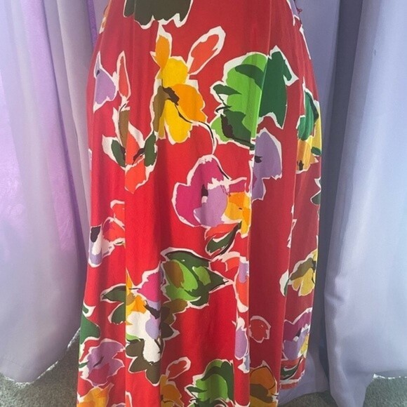 Vintage Collared Jackie Bernard Red Floral Low Back Halter Dress Size 14 - Picture 3 of 6
